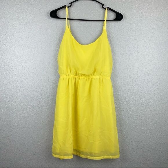 Derek Heart Womens Scoop Neck Sleeveless Fit & Flare Dress Yellow Medium - Picture 1 of 6